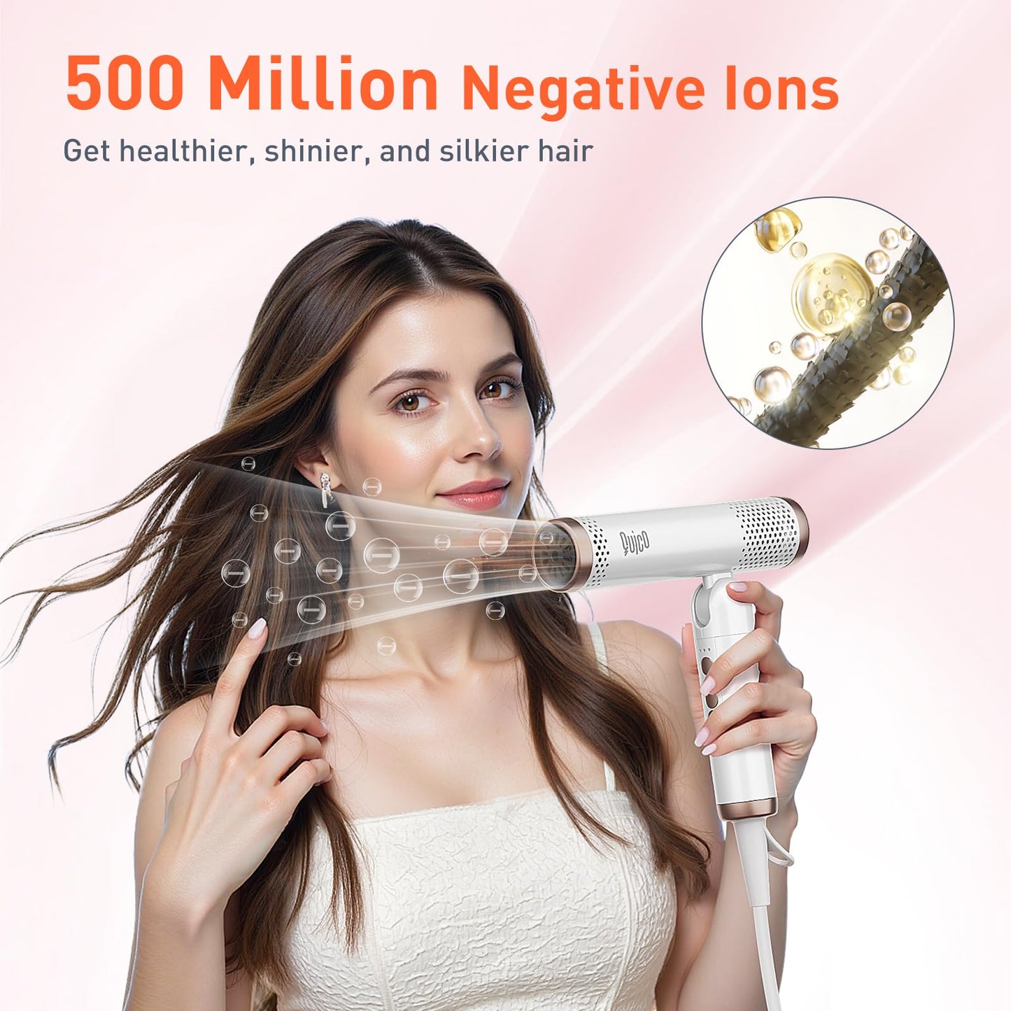 Quico Travel Hair Dryer with Dual Voltage, 120000 RPM Fast Drying Hair Dryers for Women with 500 Million Negative Ions, Thermo-Control Compact Hair Blow Dryer with Cold, 3 Heat & 3 Speed Settings