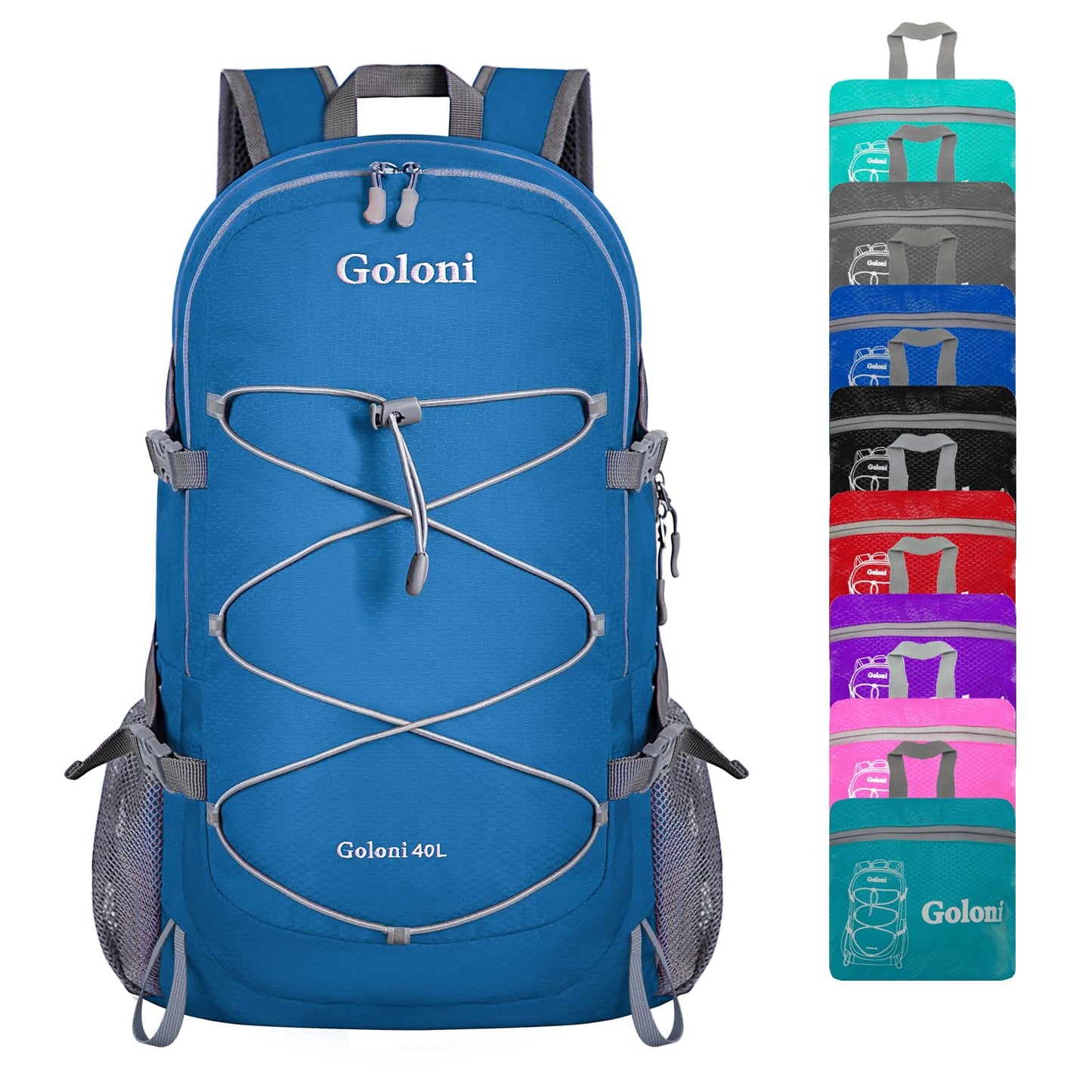 Goloni Ultra Lightweight Packable Backpack 40L - Foldable Hiking Backpack Water Resistant Small Foldable Daypack for Travel,Po Blue