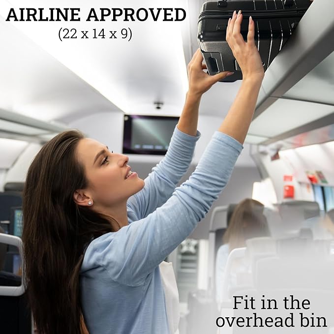 20 Inch Hardside Carry On Luggage with Spinner Wheels, Airline Approved 22x14x9 Carry-On Luggage with Front Pocket (Black)