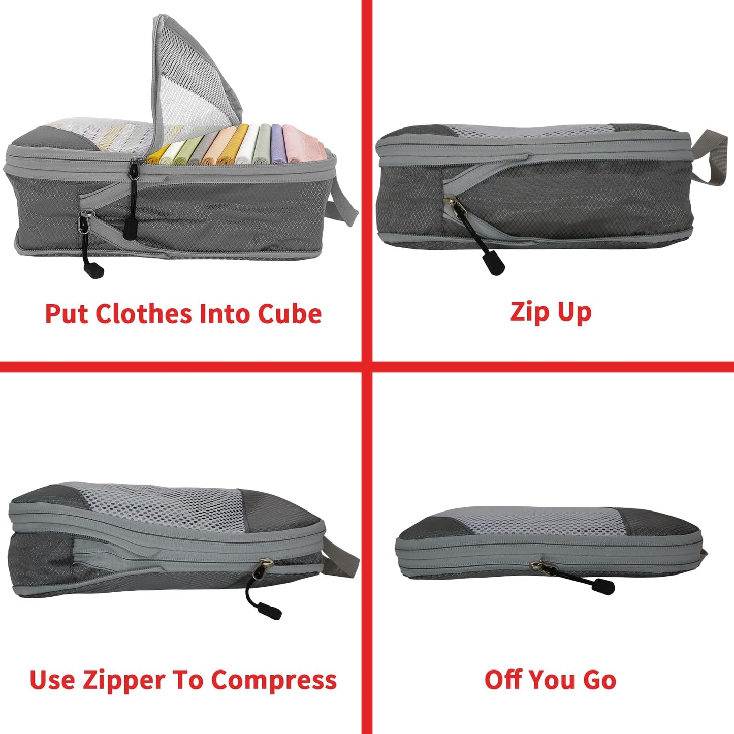 6 Set Compression Packing Cubes for Travel, Lightweight Luggage Organizers, Waterproof & Tear-Resistant, Expandable Travel Organizers Bag Set for Suitcase