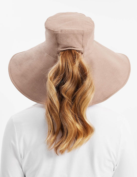 Solbari Ultra Wide Cotton Linen Hat UPF50+ Packable UV Sun Protection Hat with Large Brim and Detachable Strap Large-XLarge Desertsand/Beige