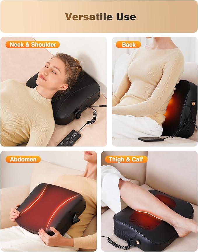Back Massager with Heat-Shiatsu Neck Massagers Deep Tissue Kneading Massage Pillow for Lower Back Leg Shoulder-Lumbar Support Pillow for Office Chair, Gifts for Mom Dad Women Men