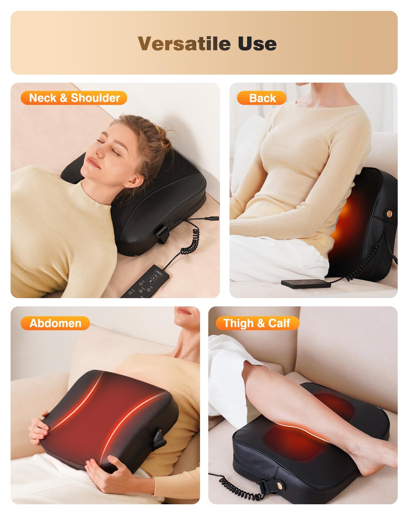 Back Massager with Heat-Shiatsu Neck Massagers Deep Tissue Kneading Massage Pillow for Lower Back Leg Shoulder-Lumbar Support Pillow for Office Chair, Gifts for Mom Dad Women Men