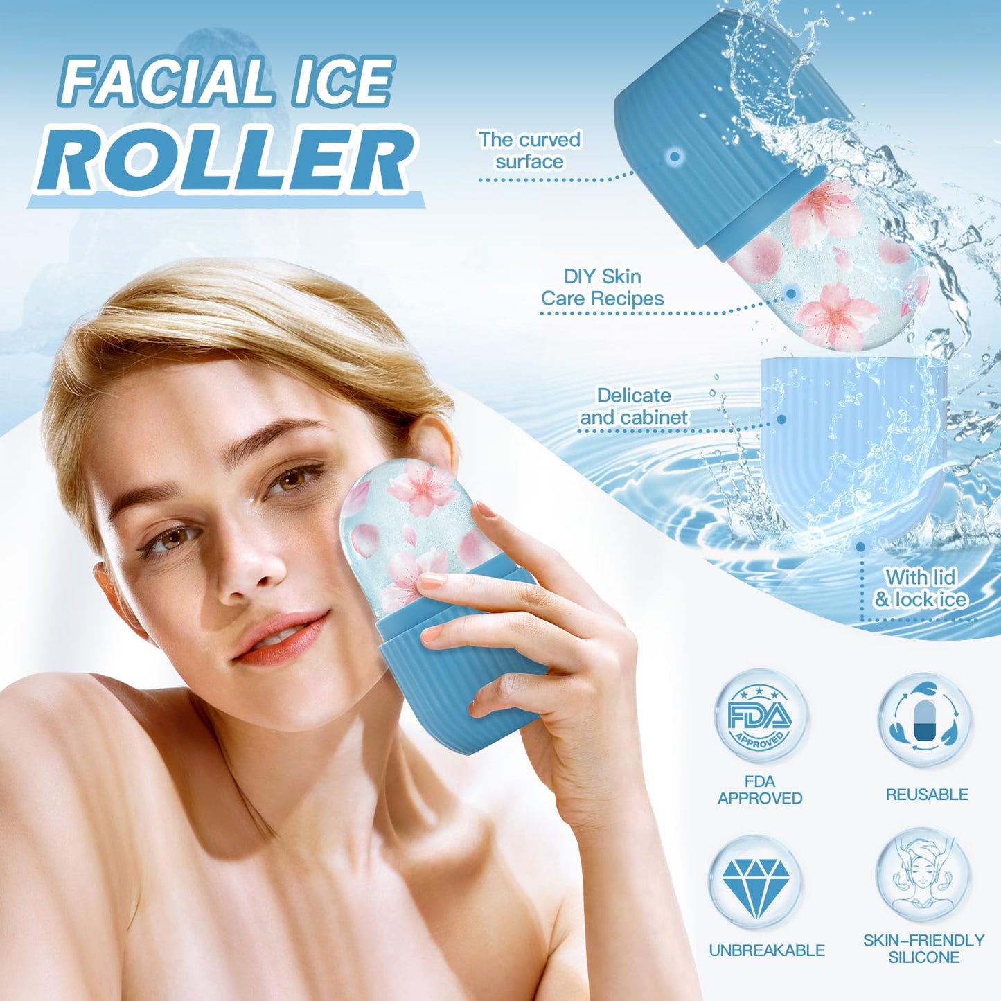 IMEASY Facial Ice Roller & Gua Sha Massager - Ice Cube Mold, Eye & Face Beauty Tool