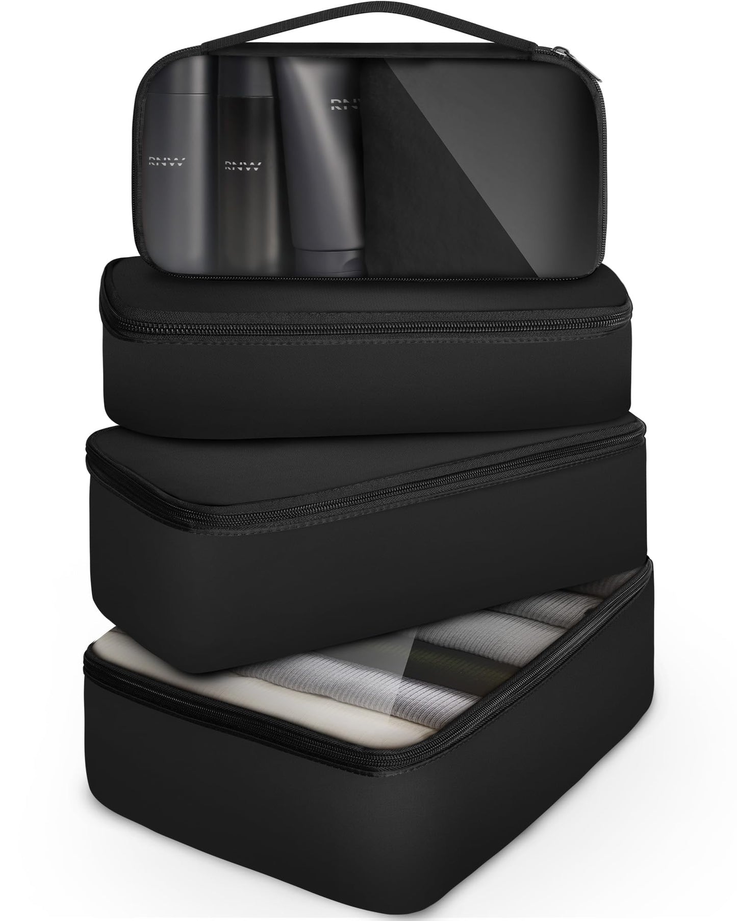 4 Set Packing Cubes, Suitcase Organizer Bags for Clothing, Toiletry, Shoe and Underwear, Durable Carry On Luggage Organizers with Zipper, Travel Essentials Accessories for Women and Men