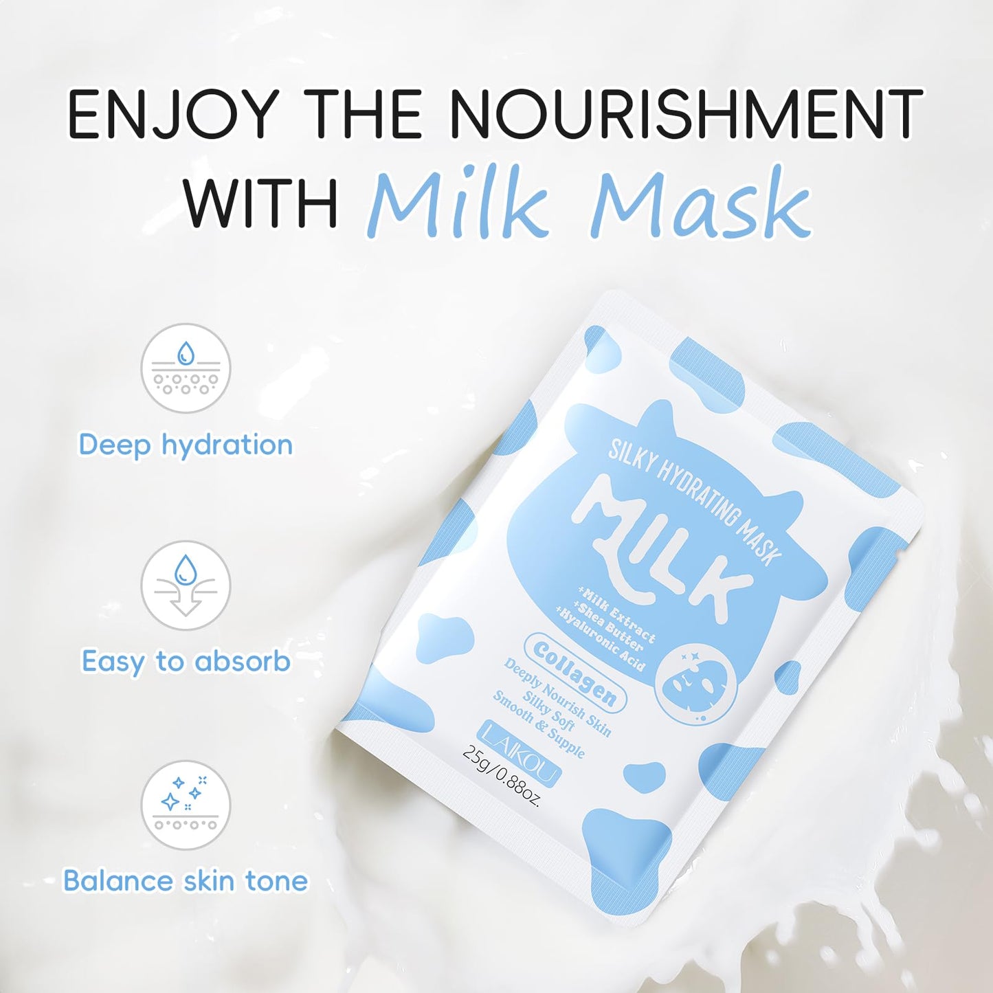 LAIKOU Face Mask, Korean Face Mask, Collagen Mask, Facial Mask for Glass Skin Hydrating, Moisturizing and Firming 25ml/30ml 15pcs