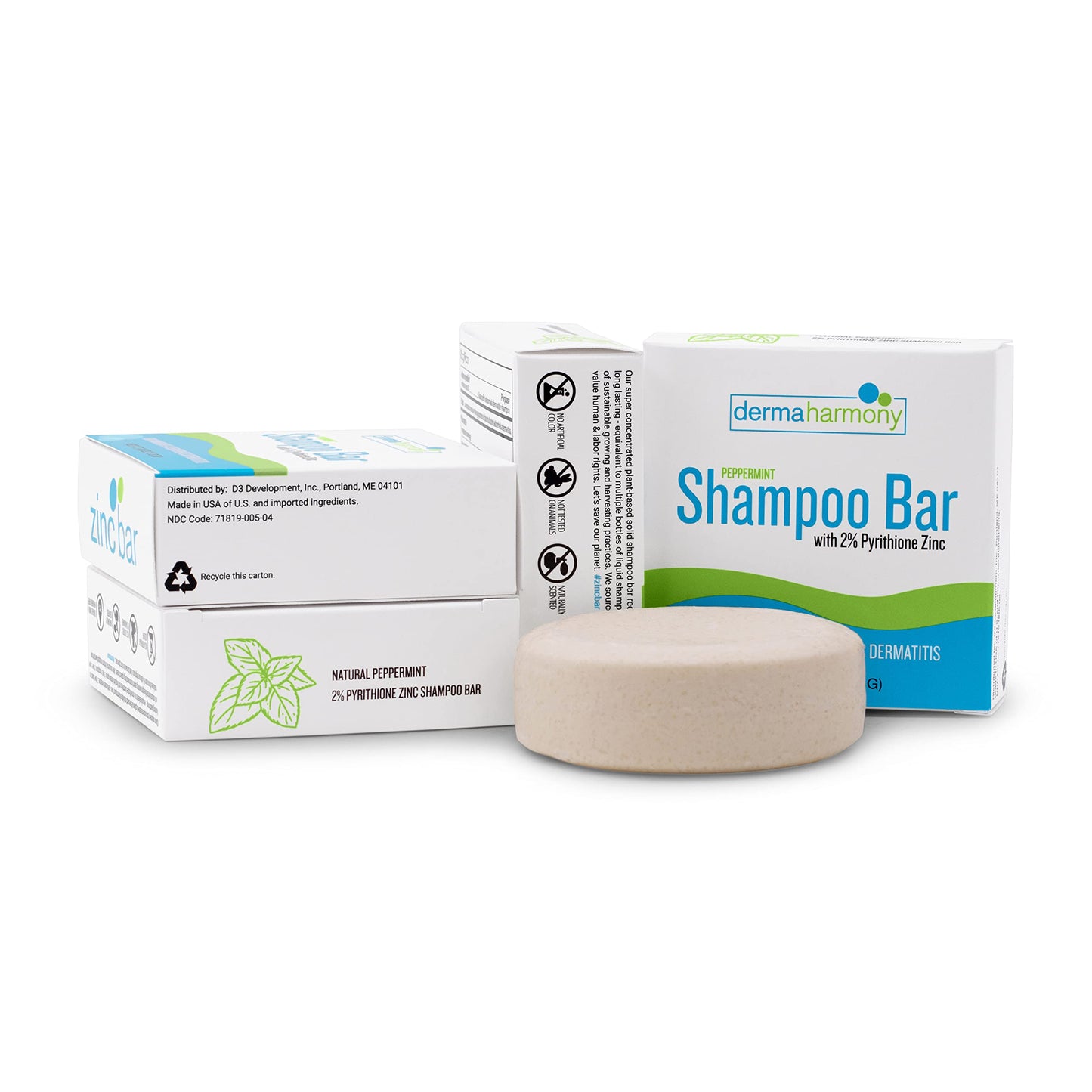 Dermaharmony 2% Pyrithione Zinc Shampoo Bar for dandruff and seborrheic dermatitis - Peppermint (4 Oz)