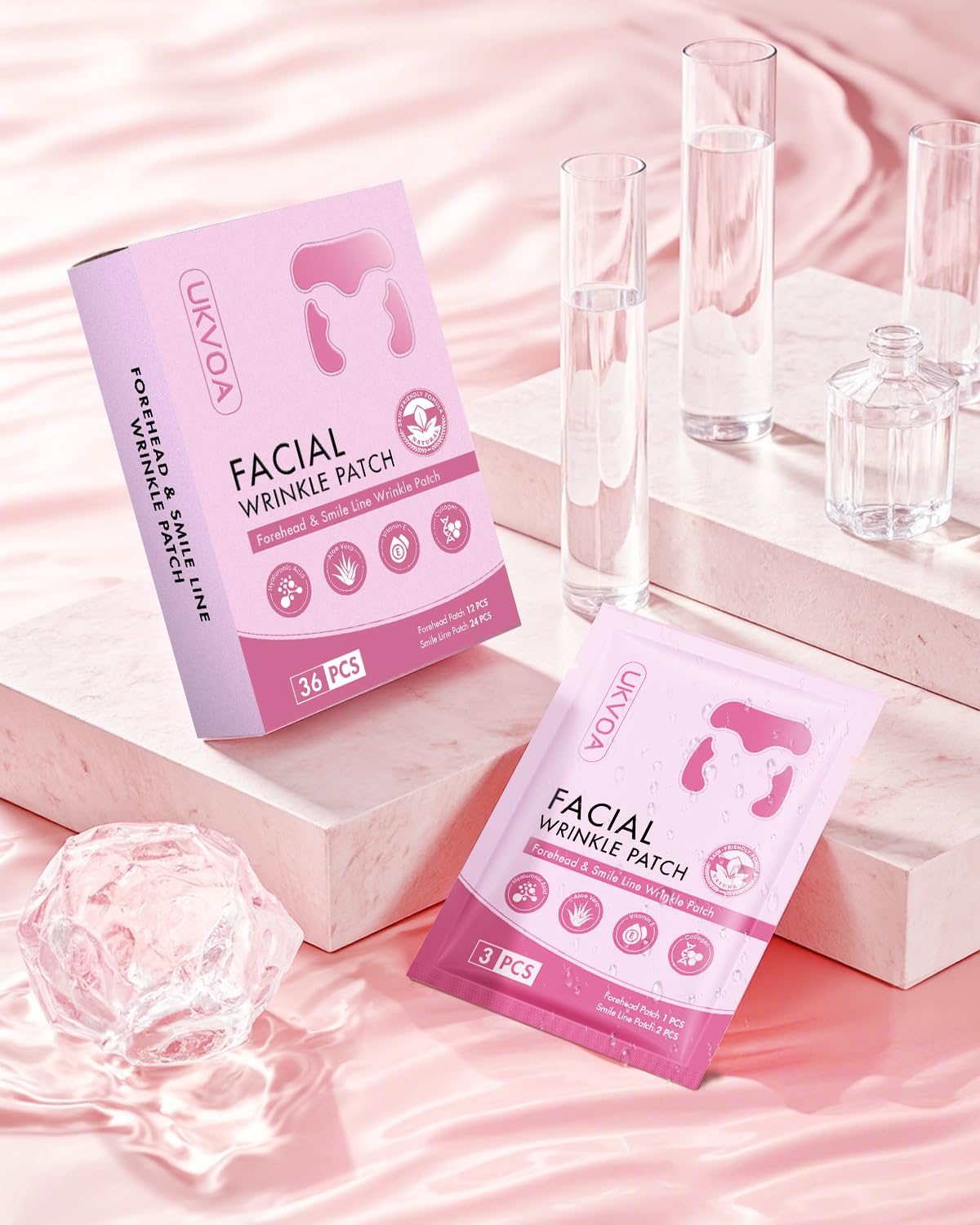 UKVOA Forehead Wrinkle Patches & Smile Line Patches, Overnight Facial Wrinkle Treatment with Hyaluronic Acid, Aloe, Collagen & Vitamin E to Lift Smile Lines for Women 36pcs