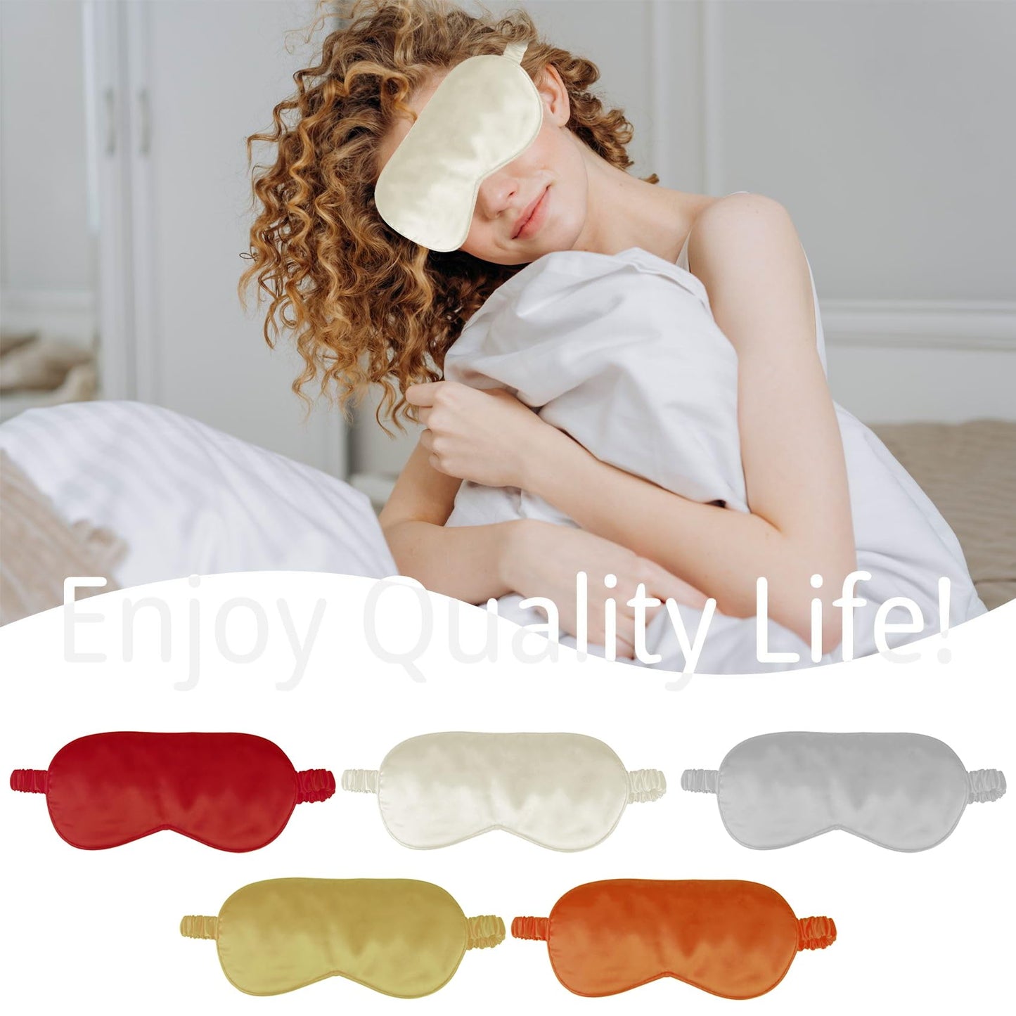 1 Pack Sleep Mask, Silk Eye Mask with Elastic Strap, Blindfold, Soft Silk Sleeping Mask for Girls, Women, Men (White)