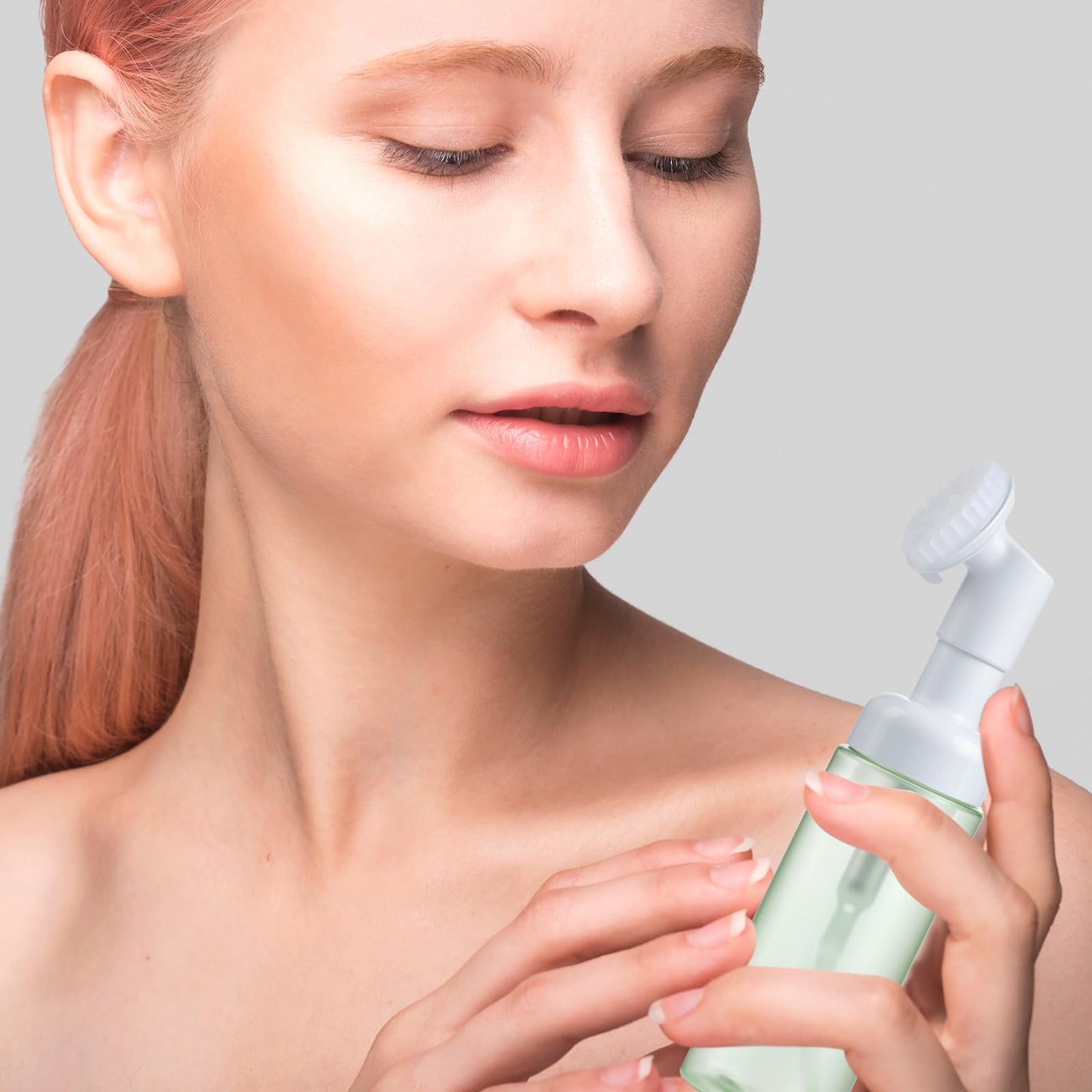 3 Pcs Small Foaming Soap Dispenser Foam Bottle with Brush Empty Facial Cleanser Bottle Mini Mousse Pump Container with Silicone Massage Clean Brush Head for Lash Cleanser Milk Beater Travel