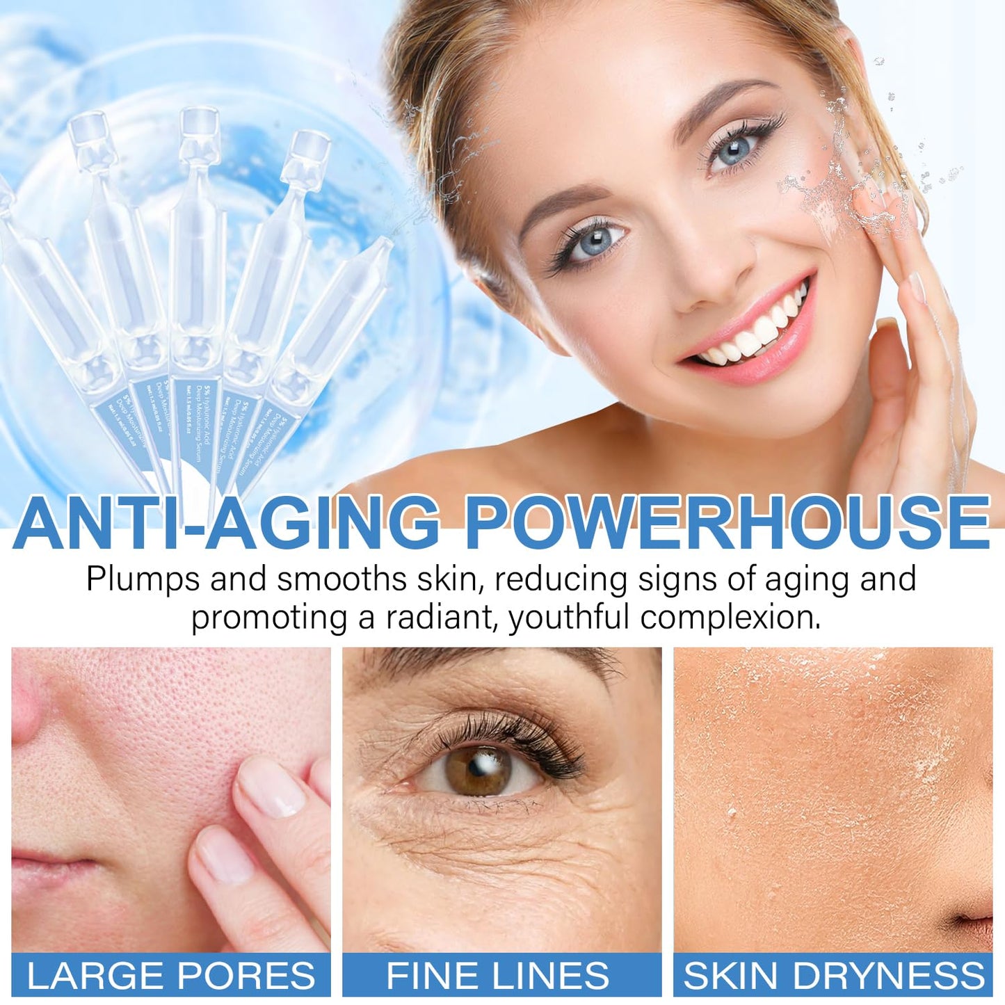 5% Hyaluronic Acid Deep Moisturising Serum, Facial Anti-Aging, Hyaluronic Acid Tube for Sensitive Skin, Pre-Makeup Hydration, Skin Repair Ultra-Moisturising Serum, 30 Vials