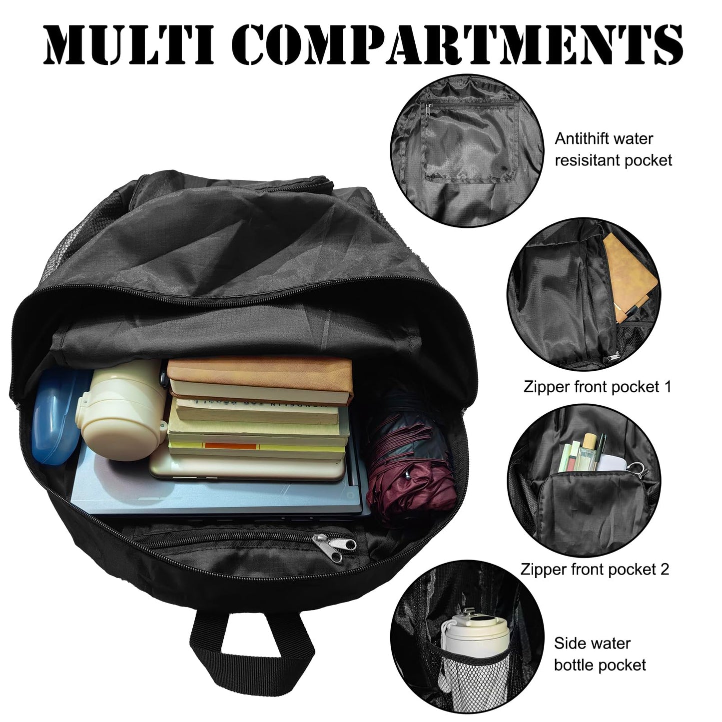 Ultra Lightweight Hiking Backpack 30L, Travel Packable Daypack Foldable Small Backpacks for Women Men(Black)