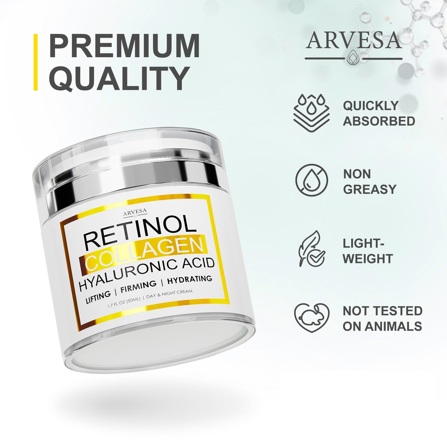 Retinol Cream for Face with Collagen and Hyaluronic Acid - Anti Aging Wrinkle Cream for Women and Men - Day and Night Facial Moisturizer for Tightening and Skin Firming - Crema Hidratante Para la Cara