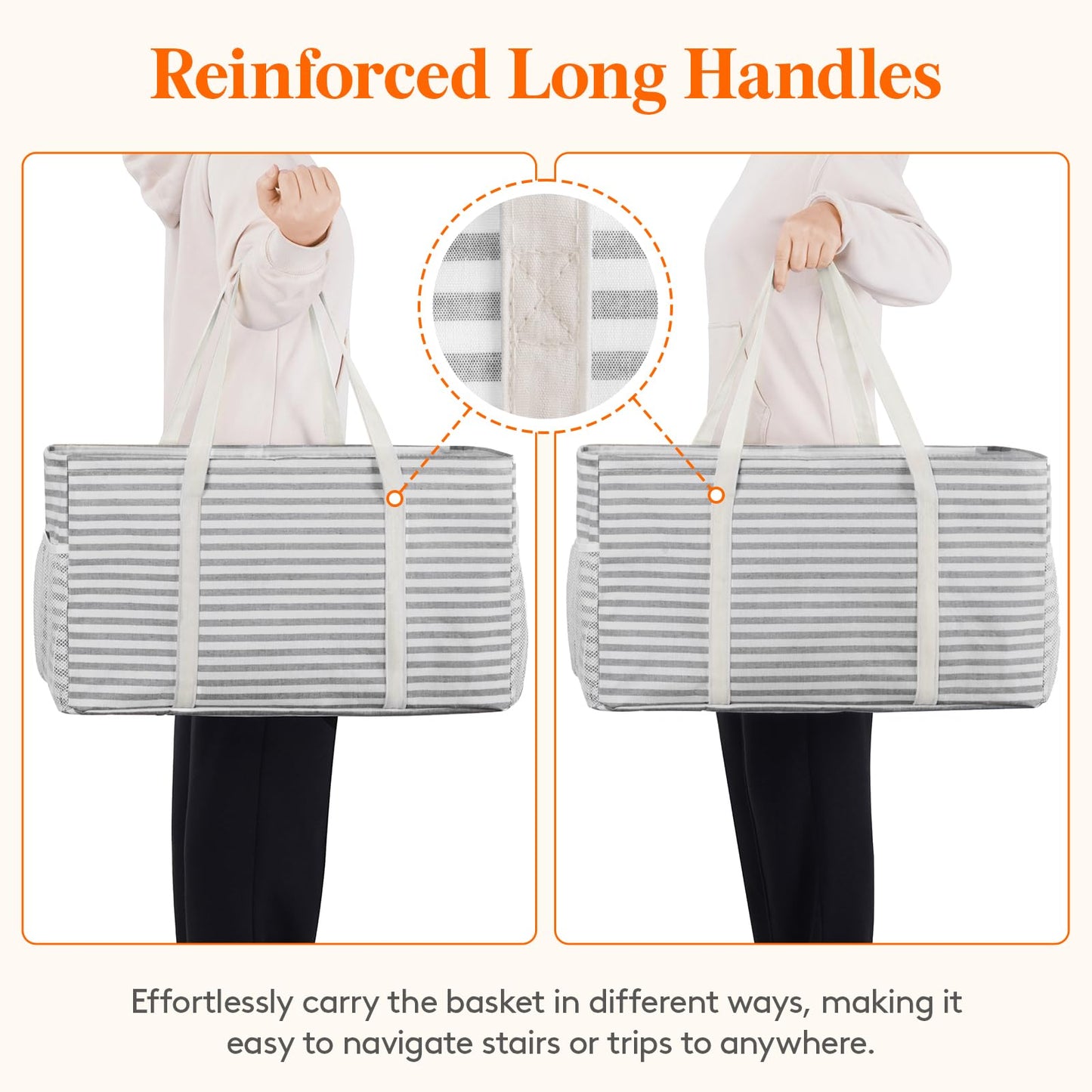 Lifewit Extra Large Tote Bag, Reusable Grocery Bags with Metal Wire Frame and Handles, Standing Utility Foldable Shopping Bags for Storage, Picnics, Beach, Pool, Laundry, Car, Camping, 1 Pack, Grey