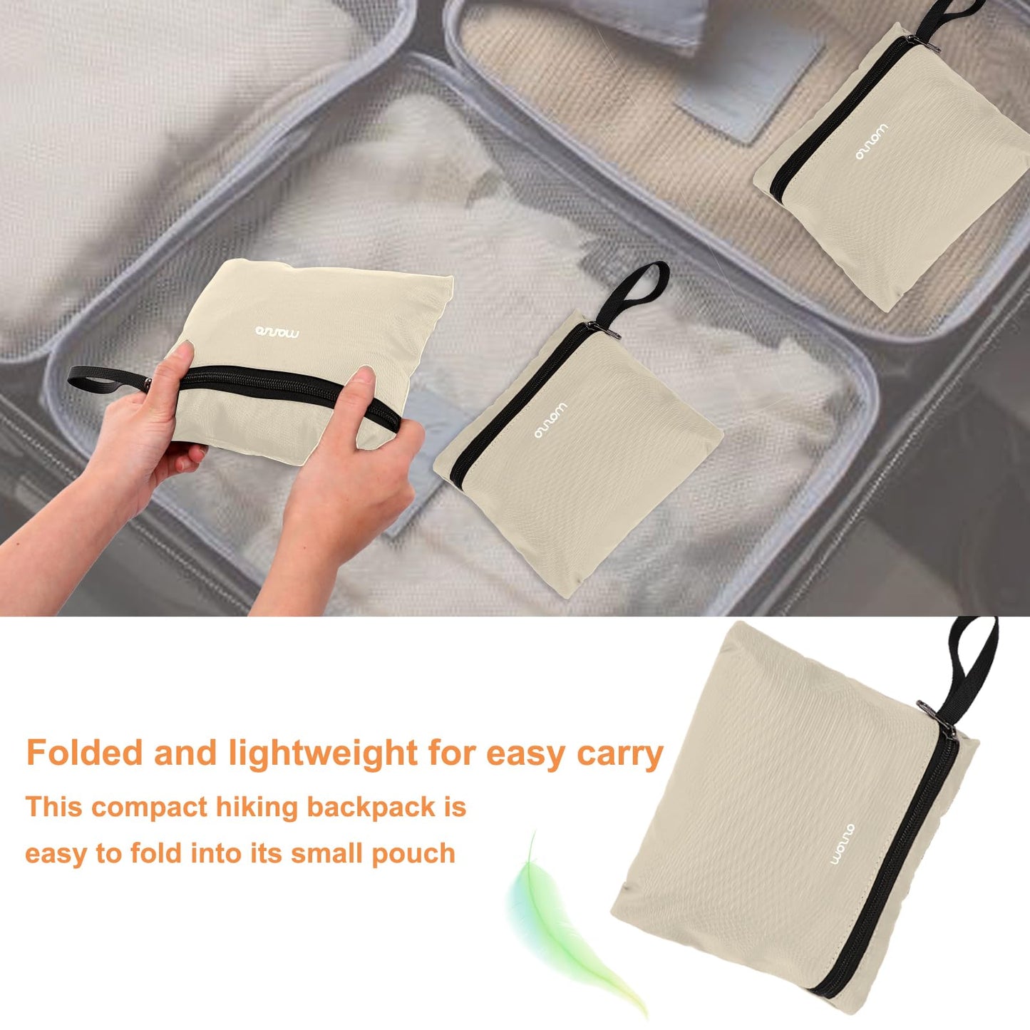 MOSISO 10L Lightweight Hiking Daypack Small Packable Travel Hiking Backpack, Foldable Shoulder Bag with Front Vertical Pocket, khaki