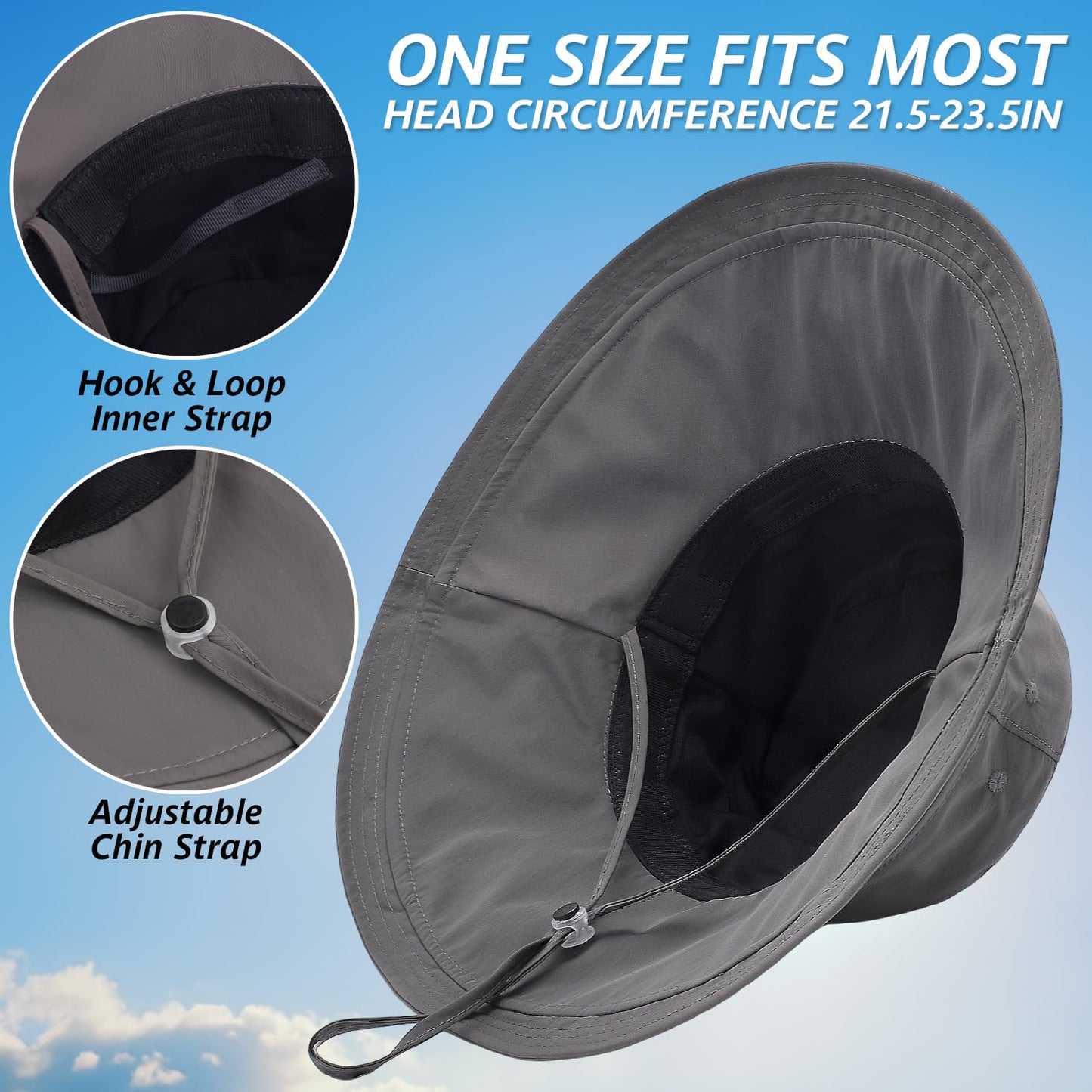 EINSKEY UPF 50+ Women's Sun Hat, Waterproof Wide Brim Bucket Hat, Ponytail Hole, Packable for Beach Hiking Fishing Gardening Dark Grey