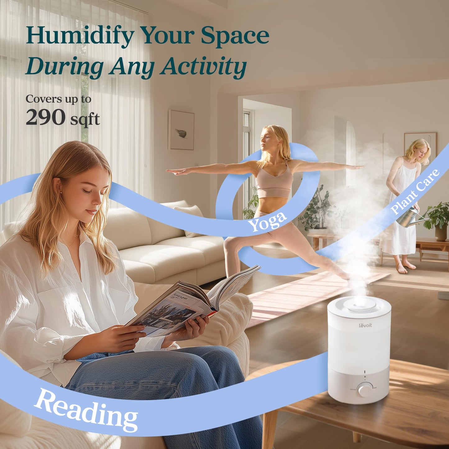 LEVOIT Humidifiers for Bedroom, Quiet (3L Water Tank) Cool Mist Top Fill Essential Oil Diffuser with 25Watt for Home Large Room, 360° Nozzle, Rapid Ultrasonic Humidification for Baby Nursery and Plant