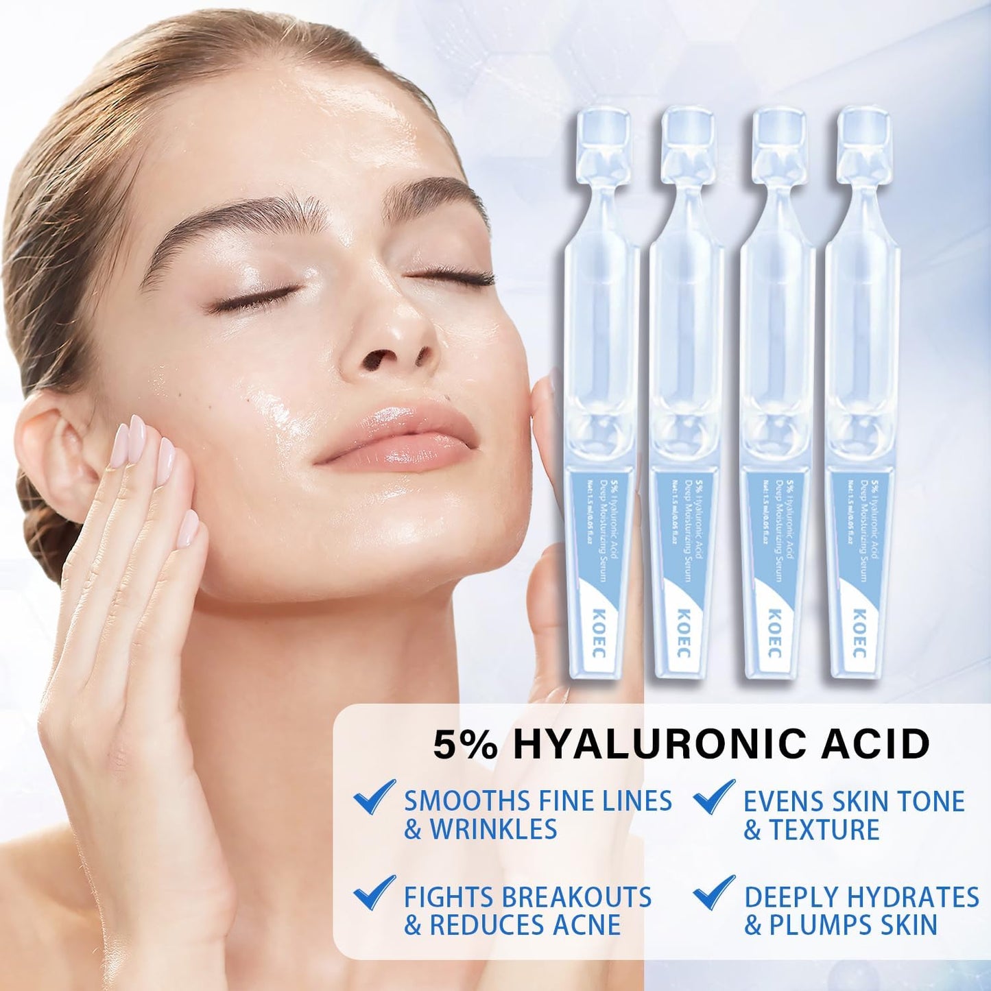 5% Hyaluronic Acid Serum,Acid Serum for Face,UltraHydrating Serum 5% Hyaluronic Acid Smoother Skin,Anti-Aging,Hyaluronic Acid Tubes Single-Use Vials Pre-makeup Skincare(1.5 ml*30)
