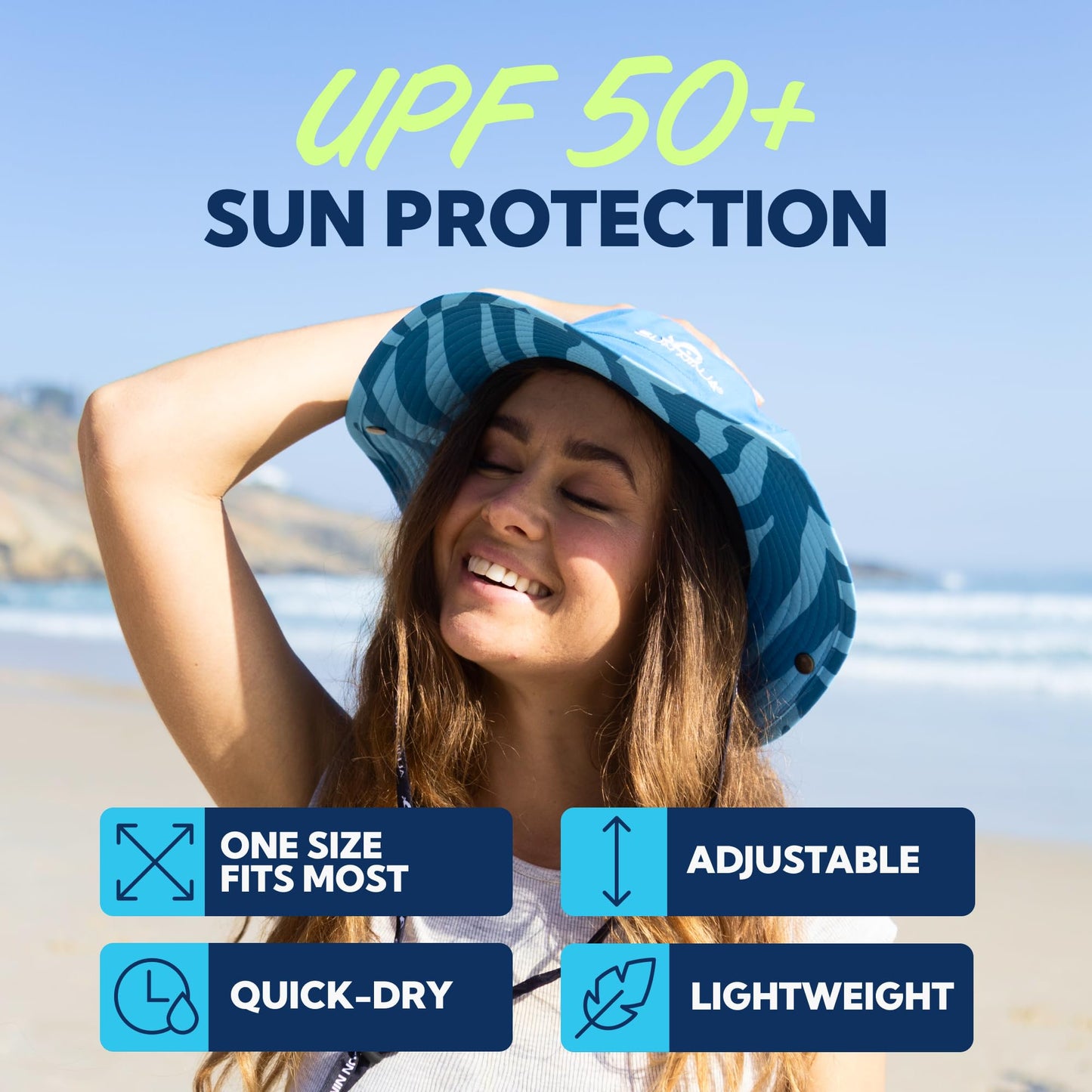 SUN NINJA Bucket Hat for Men & Women, Cooling with Adjustable Strap, Wide Brim, UPF UV 50+ Protection, Foldable Boonie Hat for Fishing, Hiking, Beach, Safari, Kayaking, SUPing - Palm Trees