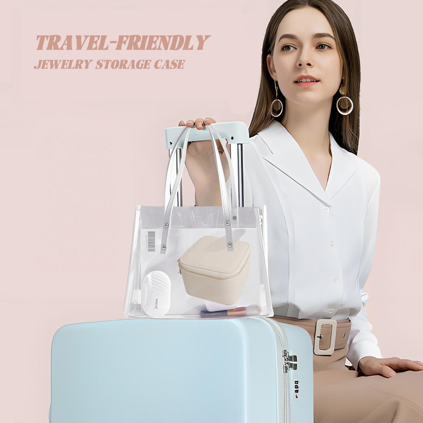 WATANIYA HOME Travel Jewelry Case, Small Travel Jewelry Box with 6 Velvet Jewelry Bag Mini Pouch, Portable Travel Jewelry Organizer for Rings Earrings Necklaces, Beauty Gifts for Women Girls (Beige)