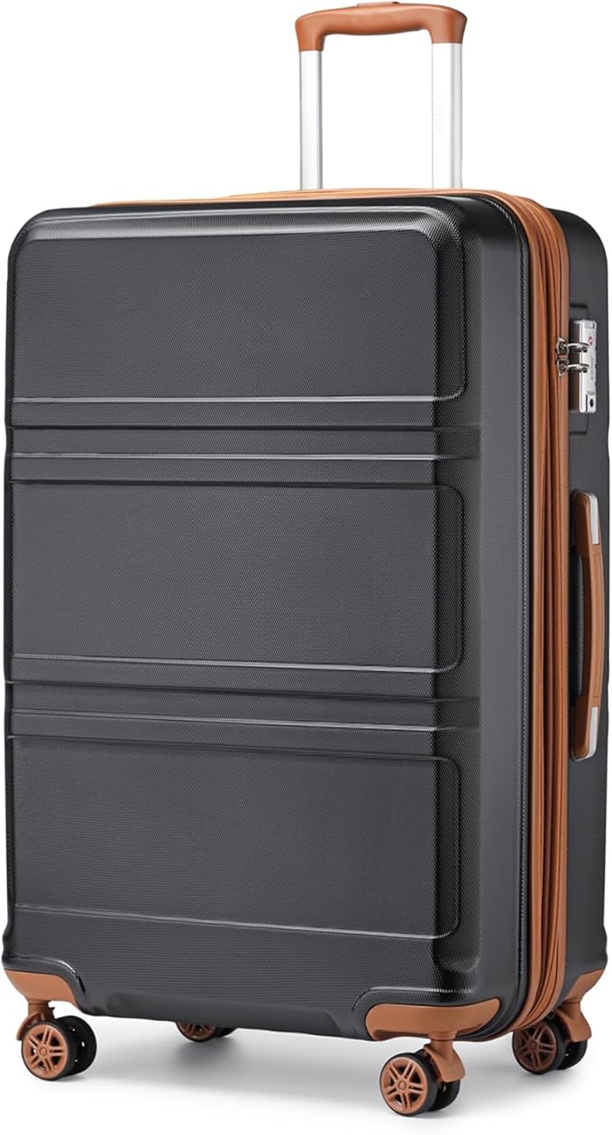 Kono 4 Piece Luggage Sets Expandable(only 28") Lightweight with Spinner Wheels TSA Lock Hardside Travel Rolling Suitcases 20in 24in 28in Carry on and 12in Mini Cosmetic Case Apricot Black