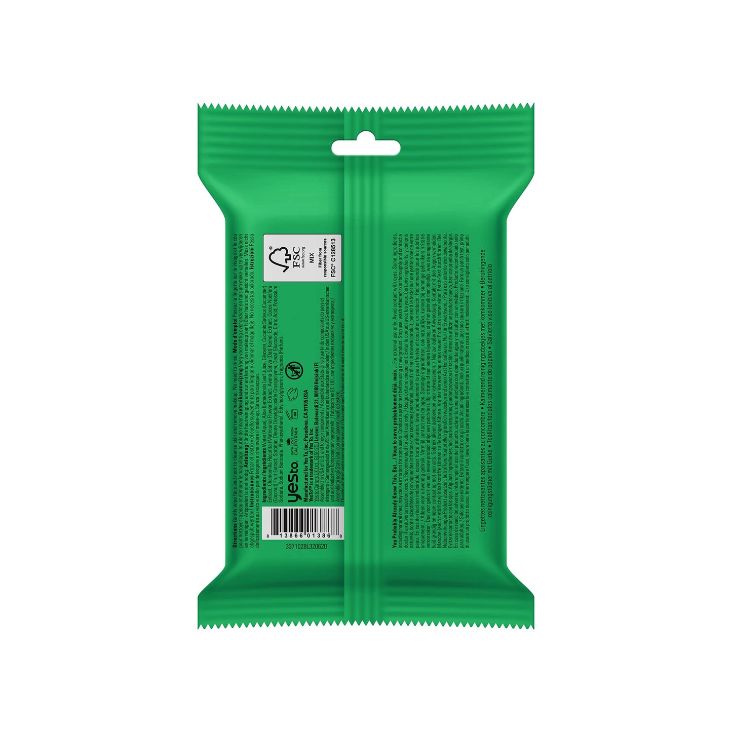 Yes To Cucumbers Face Wipes for Sensitive Skin Soothing Travel Facial Wipes | 10 Count (Model: 3371028)