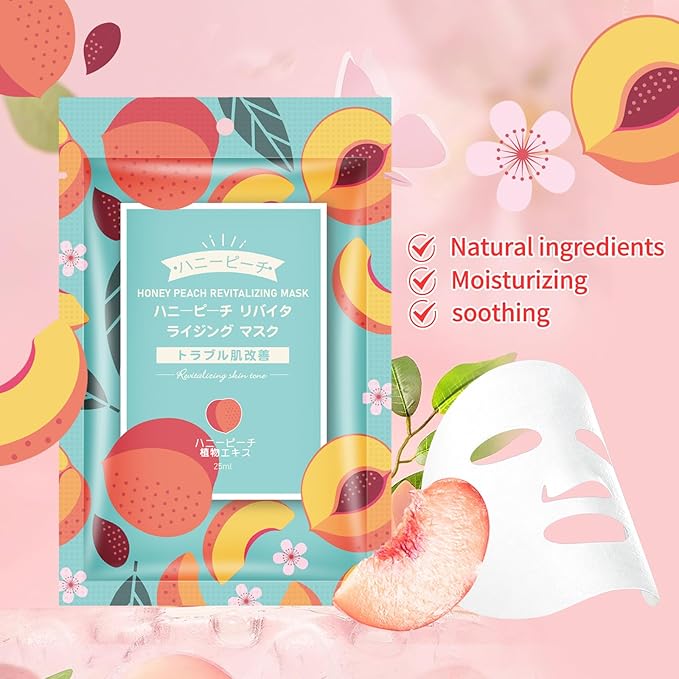 10 Pack Sheet Face Masks Skincare, Moisturizing Soothing Facial Sheet Masks with Peach Extracts, Hyaluronic Acid and Clean Ingredients, Nourish for All Skin Types, Birthday Gifts for Women