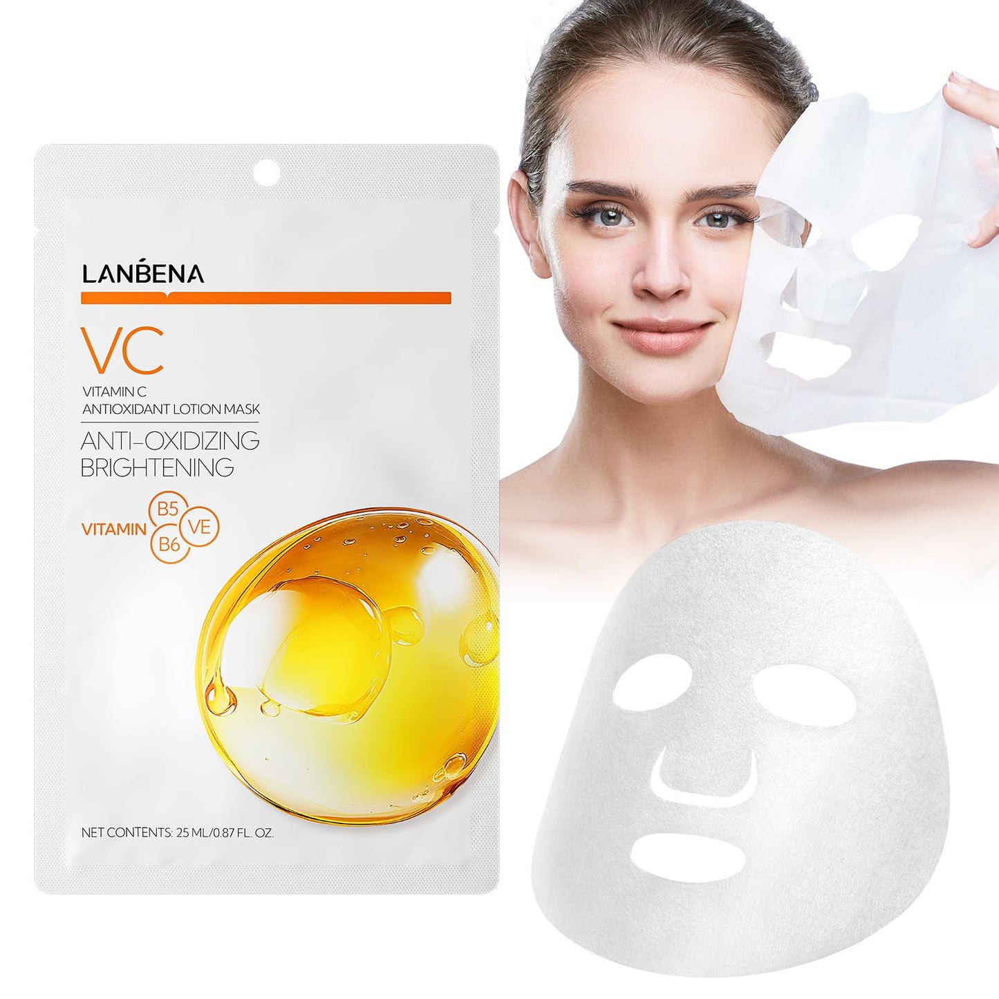 LANBENA VITAMIN C Hydrating Sheet Masks Brightening Firming Anti Aging - Overynight Hydrating Face Mask for All Skin Types Moisturizing Spa Skincare -1 Pack