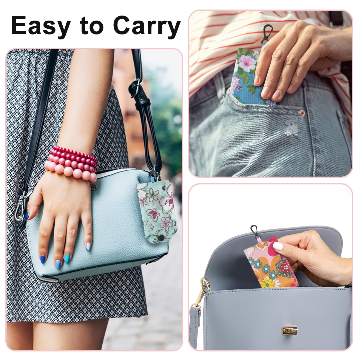 DIBALIYI 8 Pcs Reusable Floral Grocery Bags, Foldable Washable Fashion Shopping Bags, Portable Eco-friendly Tote Bag Gifts for Women, Cute Waterproof Flower Travel Recycle Bag for Supermarket (8Pcs)