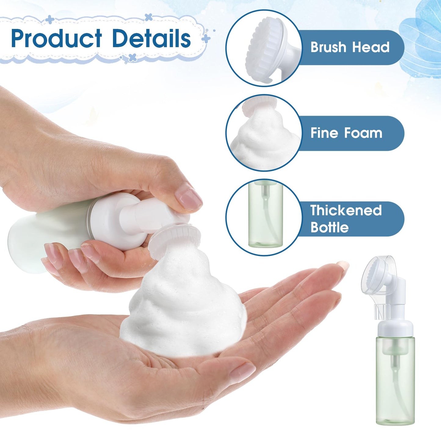 3 Pcs Small Foaming Soap Dispenser Foam Bottle with Brush Empty Facial Cleanser Bottle Mini Mousse Pump Container with Silicone Massage Clean Brush Head for Lash Cleanser Milk Beater Travel