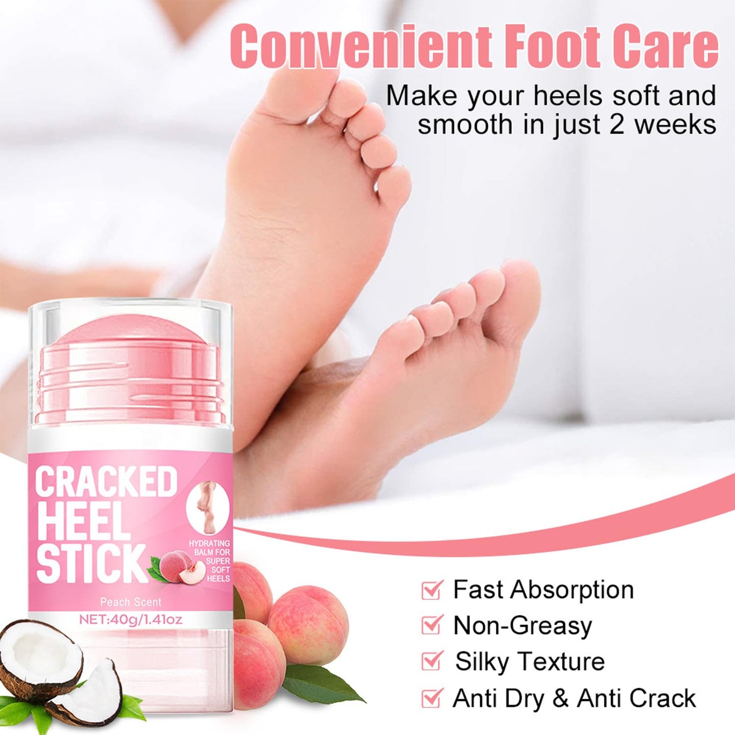 Peach Foot Hand Cream Stick, Hydrating and Anti-Cracking Foot Cream, Exfoliating Moisturizer for Dry Cracked Hands, Elbows, Feet, Knees, Dead Skin Remover Foot Balm