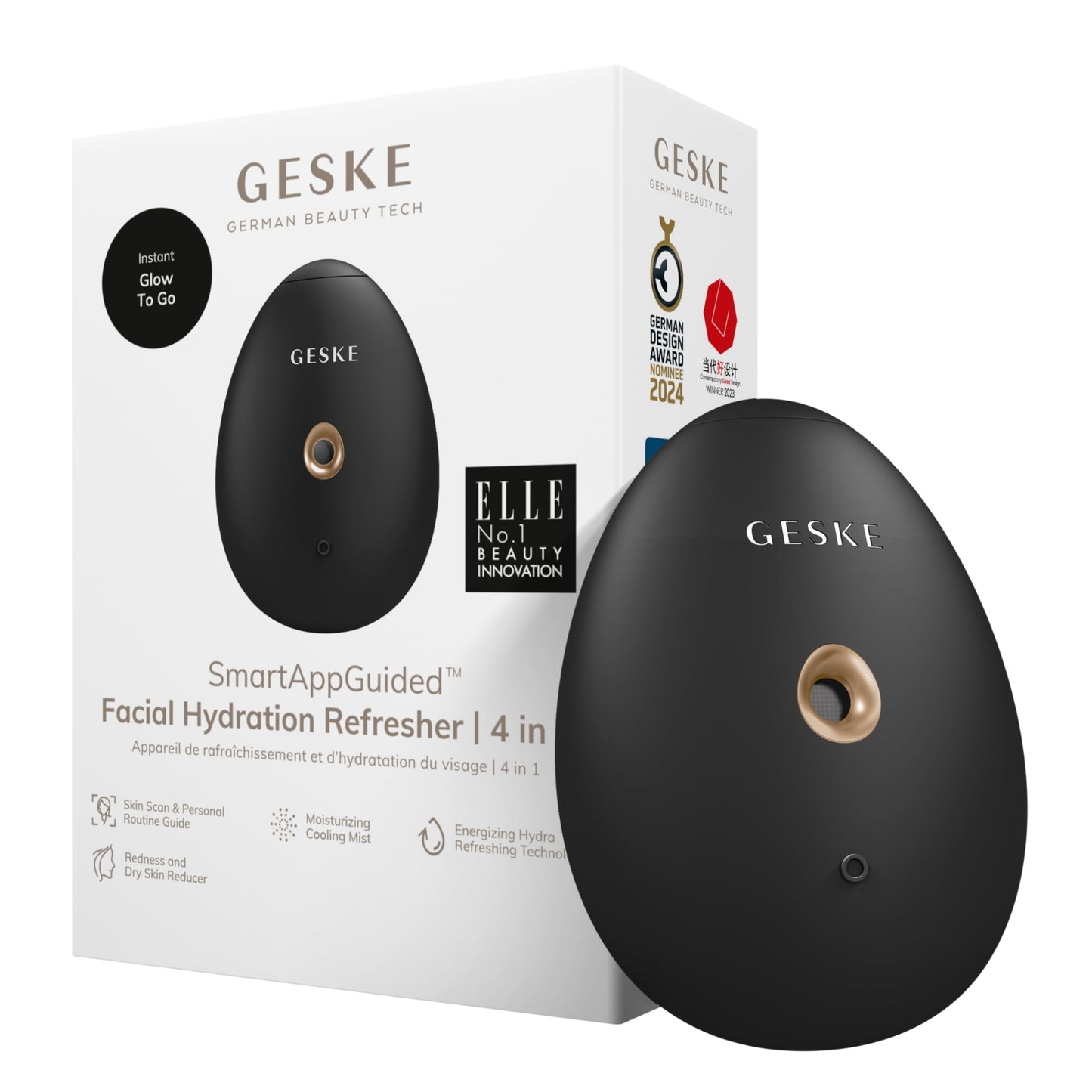 GESKE SmartAppGuided™ Facial Hydration Refresher | 4 in 1 | Water Atomizer | Moisturizing Spray Machine | Face Mister | Humidifier for Natural Glow | Reduce Redness & Dry Skin