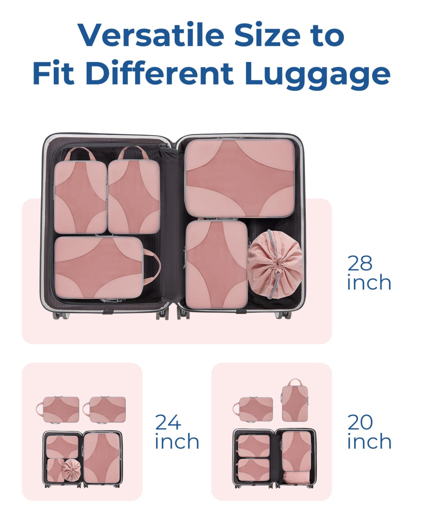 BAGSMART Compression Packing Cubes for Travel, Compressible Luggage Organizer for Carry On Suitcase, Lightweight Travel Essentials 6-Pack 1L+2M+2S+1Shoe Bag,Clay Pink