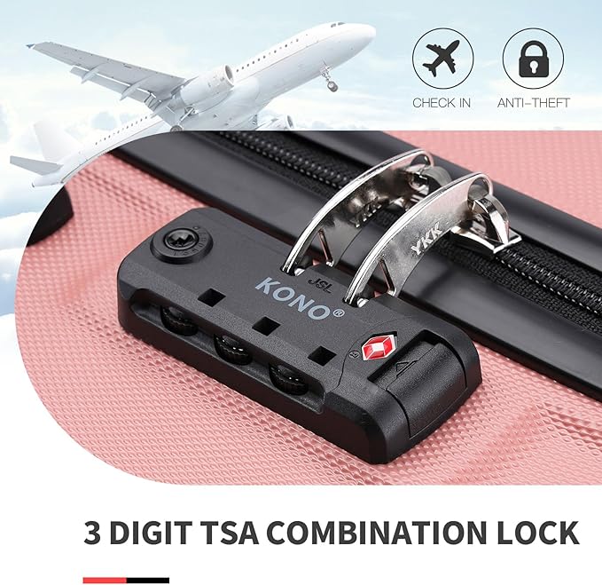 Kono 24 Inch Luggage Suitcase Lightweight with Spinner Wheels TSA Lock Hardside Medium Checked Luggage Durable Rolling Suitcase Nude/Rose Pink