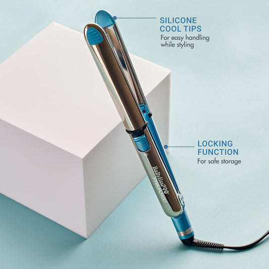 BabylissPRO Nano Titanium Prima Ionic Hair Straightener, Curl and Straighten Hair With One Professional Tool, Blue