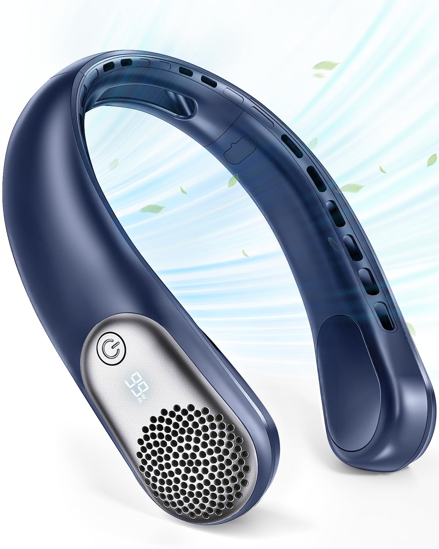 wegte Portable Neck Fan Rechargeable, 3 Speed Settings, Wearable Bladeless Neck Fan, 360°Personal Fan Neck Cooler with 4000mAh Battery,Twistable Lightweight and Quiet–Birthday Gift for Women-Blue