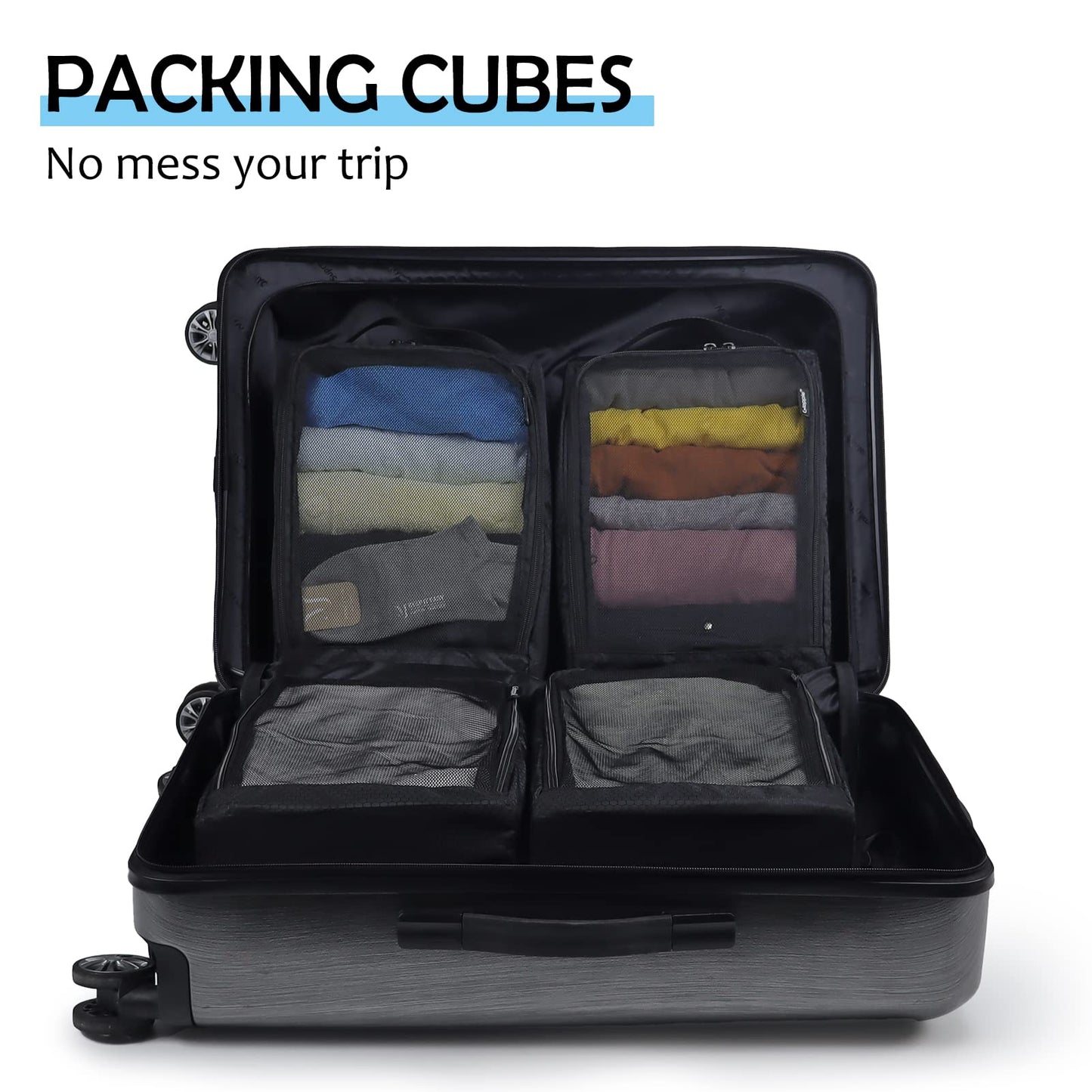 Gloppie 4-Pack Packing Cubes for Luggage - Organizer Suitcase Bags Set - Carry On Travel Accessories