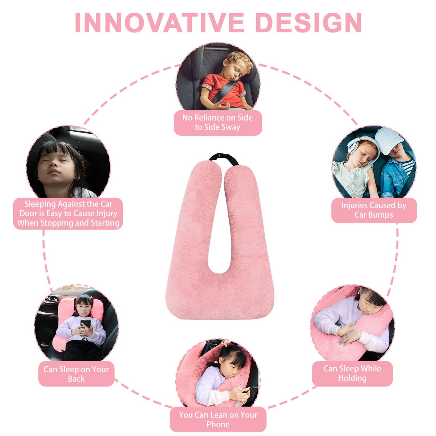 MROUEN Car Pillow for Kids – Comfort Travel Pillow for Car – Soft Cotton Support Cushion for Children and Adults on Long Trips (Pink)