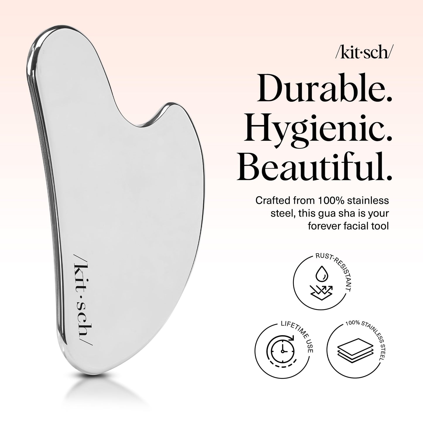 Kitsch Stainless Steel Gua Sha Facial Tools - Guasha Tool for Face, Face Sculpting Tool, Jawline Shaper, Double Chin Reducer, Body Gua Sha Tools, Lymphatic Drainage Massager, Facial Skin Care - Silver