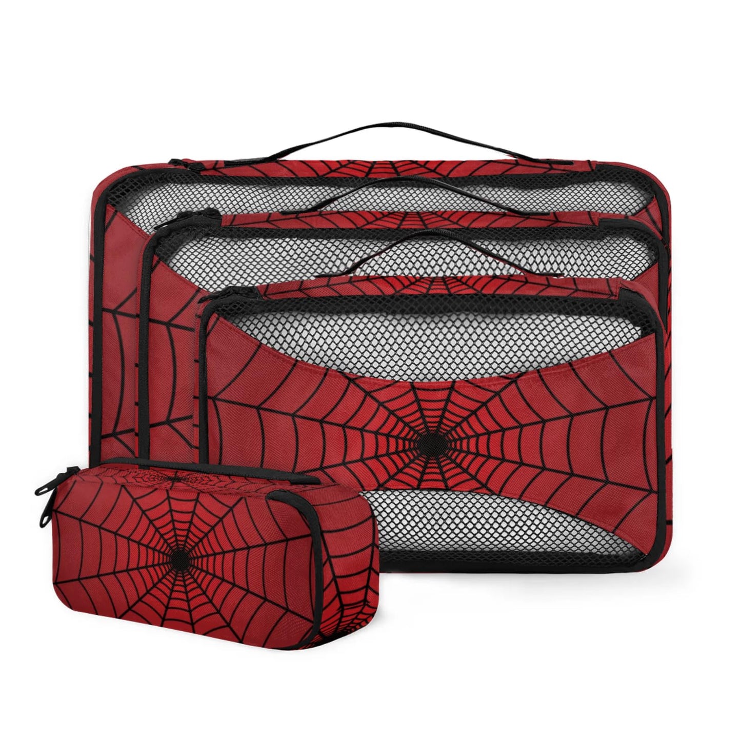 Spiders Web Red Compression Packing Cubes for Travel,Expandable Cubes Storage Bag Carry on Luggage Organizers for Toiletry Clothes Shoe Accessories 4 Set