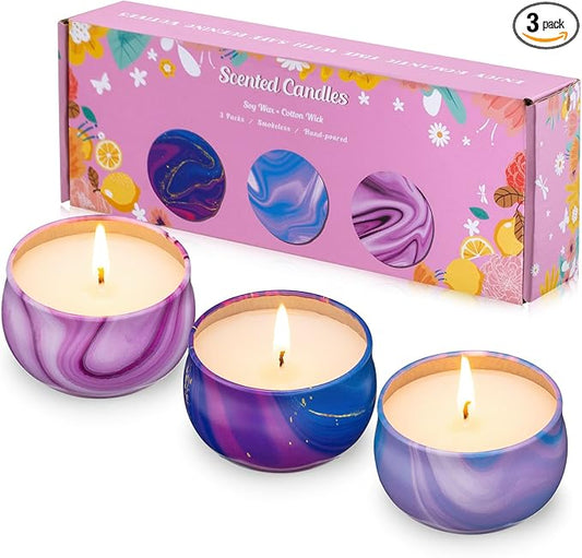 Hausware 3 Pack Scented Candles, 2.5 oz Aromatherapy Candles with Floral Scents,Soy Candles Set with 72H Burning Time,Ideal Gift for Womens(Lemon+Sage+Peony&Cherry Blossom)