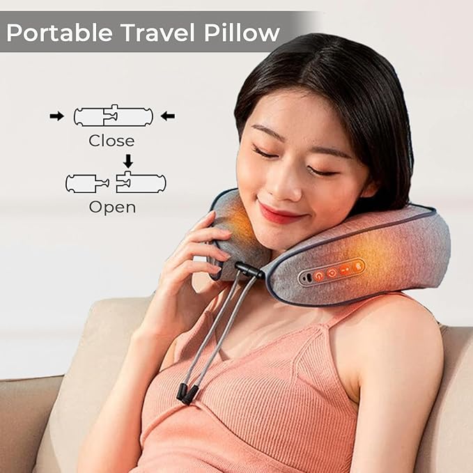 Neck Massager with Heat - Deep Tissue Neck Pain Relief U-Shape Design Electric Cordless Massager Pillow for Travel Office Shiatsu Neck Massager with Double Motor Gifts for Men Women, Grey
