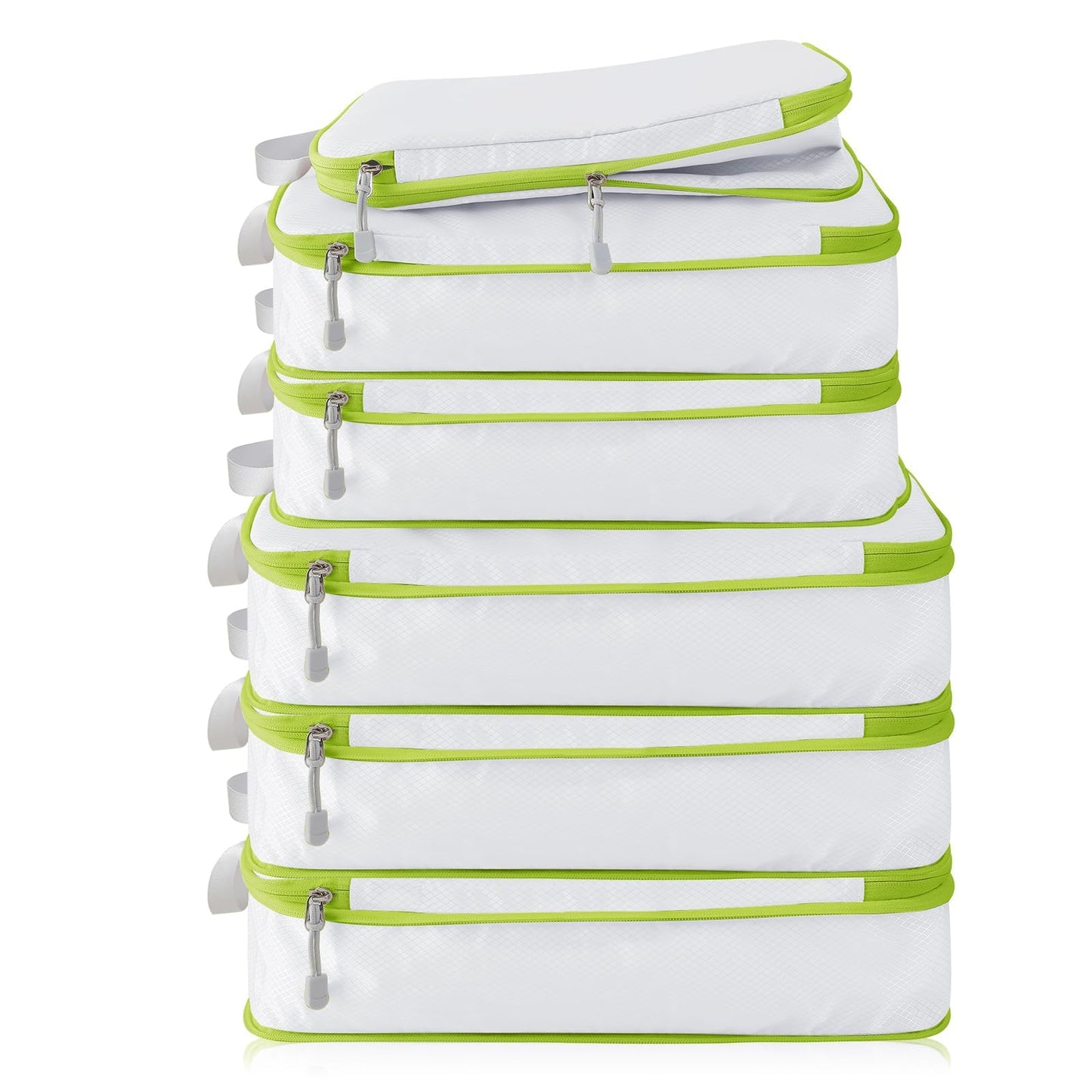 Compression Packing Cubes, 6 Set Packing Cubes for Travel Compression, Lightweight Compressible Package Organizer for Carry On and Suitcases, White and Green