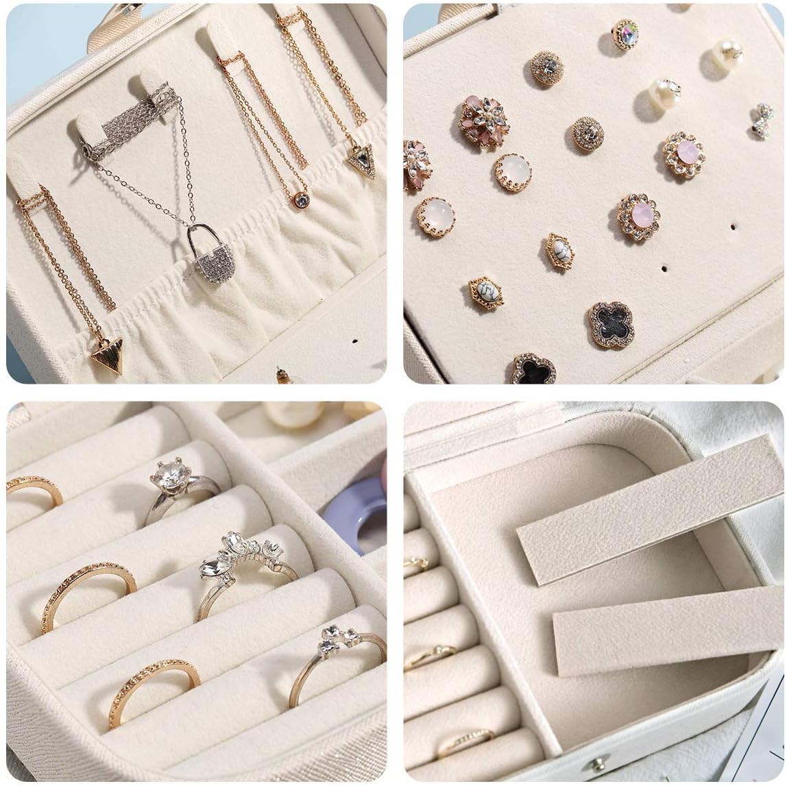 CASEGRACE Jewelry Box For Women Travel Jewelry Organizer Double Layer for Necklace Earring Rings Jewelry Holder Case