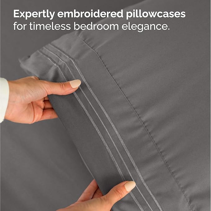 Bulk Case Pack of 10 Sheet Sets - (10) Complete Sheet Sets - Bulk Split King Bedding - Wholesale Case Pack for Hotels & Airbnbs - Deep Pocket & Fade Free - Cooling & Breathable - Split King, Dark Grey