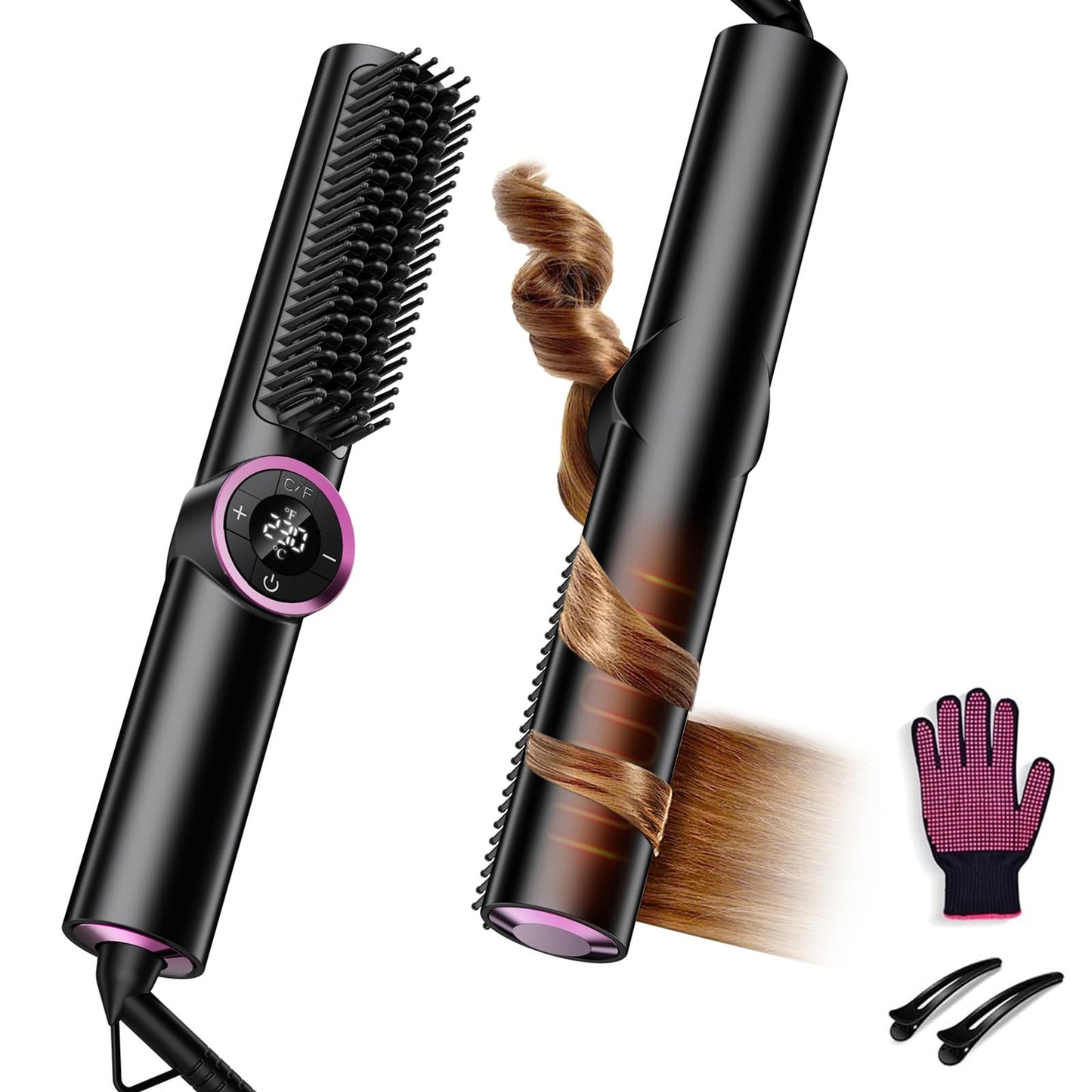 JolinKoin Hair Straightener Brush for Women: Negative Ionic 3-in-1 Curling & Straightening Brush, Ceramic Hot Comb with 16 Temps for Hair Styling