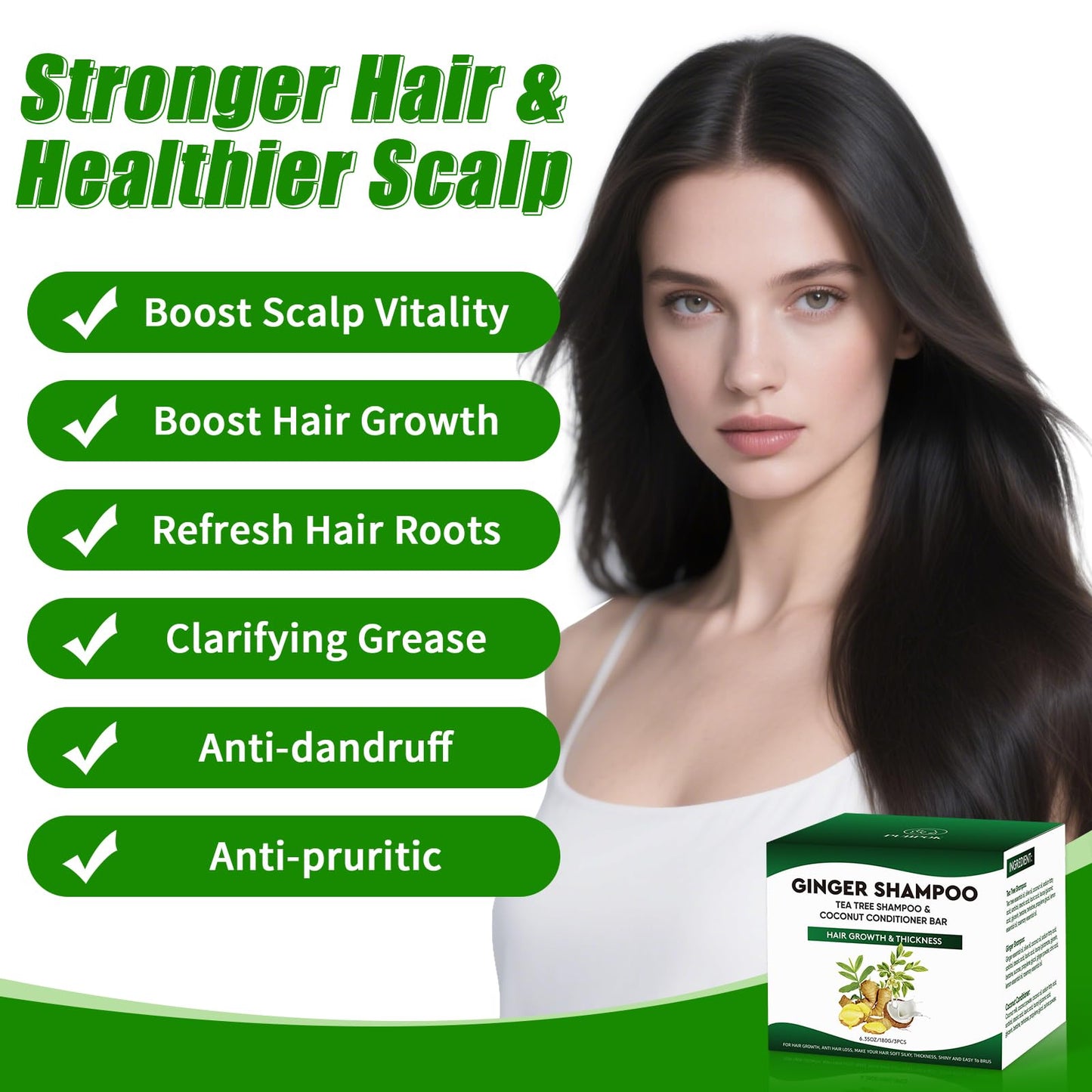 Pubpok Tea Tree & Organic Ginger Shampoo Bars and Conditioner Set, for Clarifying Grease, Promote Hair Growth, Anti Hair Loss, Coconut Oil Conditioner Solid Bar for Deep Moisturizing & PH Balanced