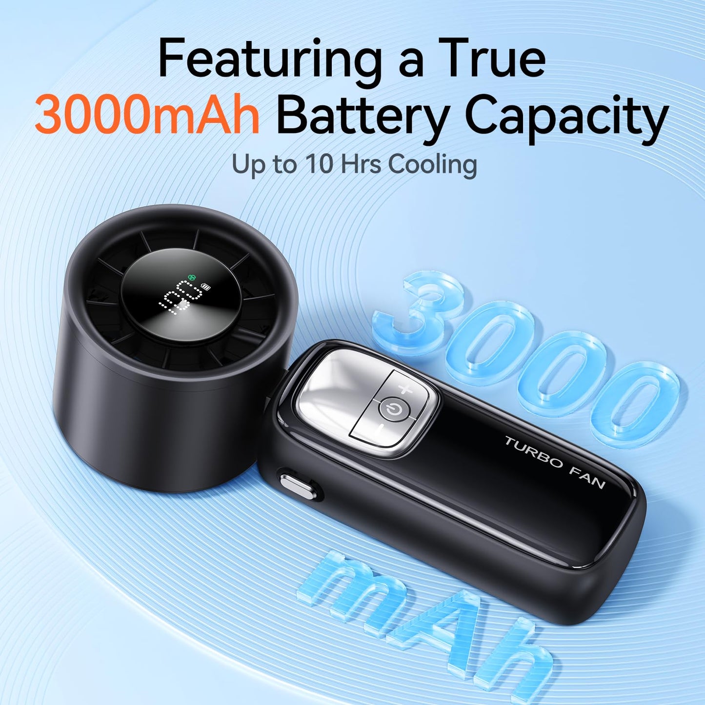 KIMMOO 3-in-1 Portable Handheld Turbo Fan-100 Speeds, 15000 RPM, 10Hrs Cooling, LED Display, 90° Rotation, USB Rechargeable Battery Powered, Mini Foldable Hand Held Personal Fan for Women Men (Black)