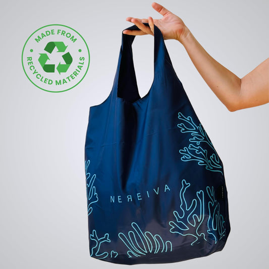 Nereiva 4 Pack Foldable Grocery Bags into Tiny Pouch - Large Capacity Multi-Color, Great for Travel, Durable, Washable Packable Shopping Bag, Comes with a carry pouch, Lightweight