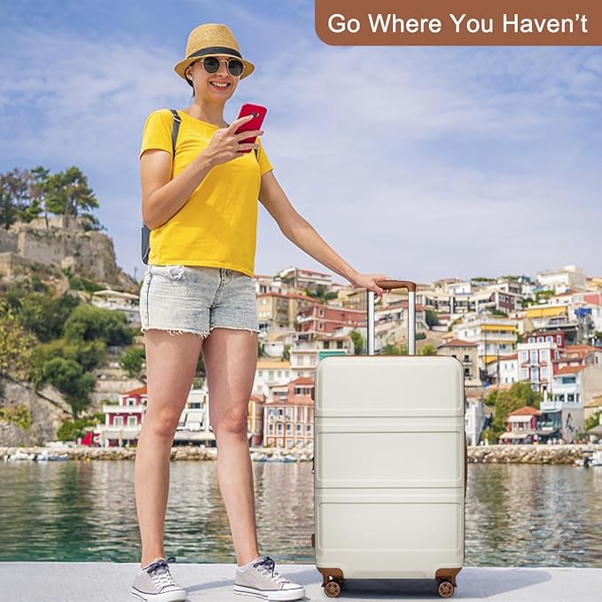 Kono 28 Inch Luggage Expandable Suitcase Lightweight with Spinner Wheels TSA Lock Hardside Large Checked Luggage Durable Rolling Suitcase Cream White